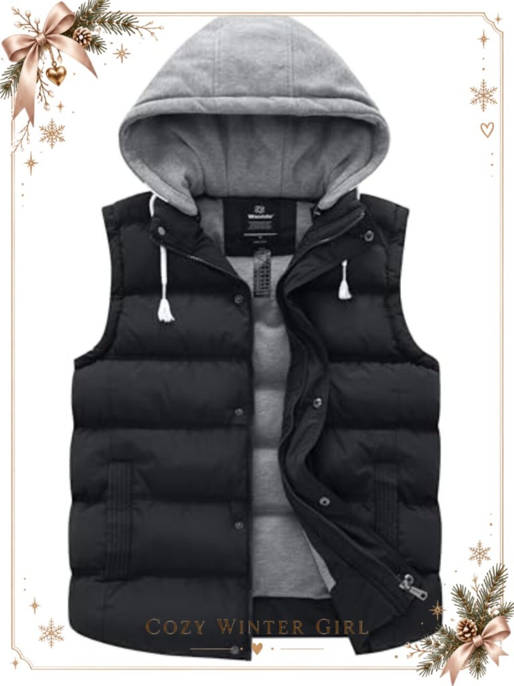Wantdo Women's Winter Quilted Hooded Puffer Vest Sleeveless Down Jacket